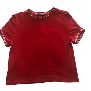 LEVELUP Juniors Crew Neck T-Shirt Red with White Striping at Neck & Sleeve